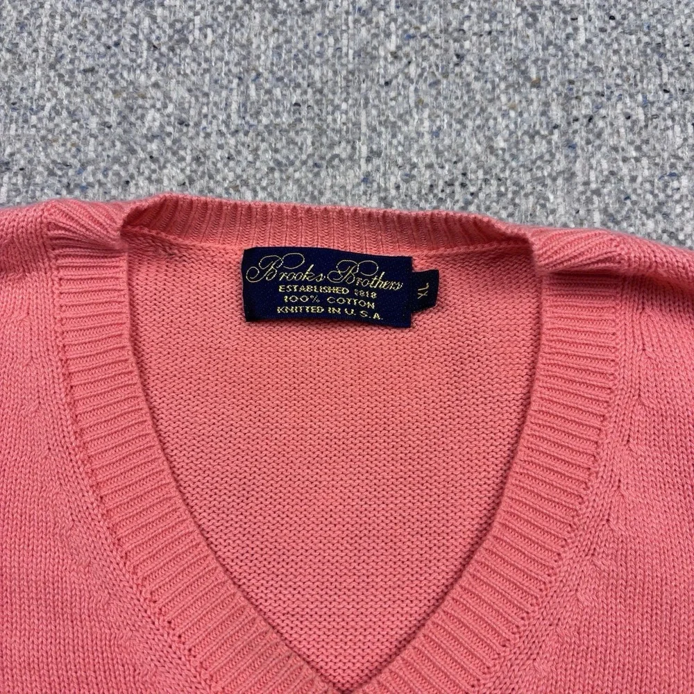 Vintage Brooks Brothers Makers Sea Island Cotton Sweater Mens XL Pink V Neck USA